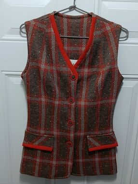 L&K Vintage Vest Retro Academia Preppy Faux Pockets Small